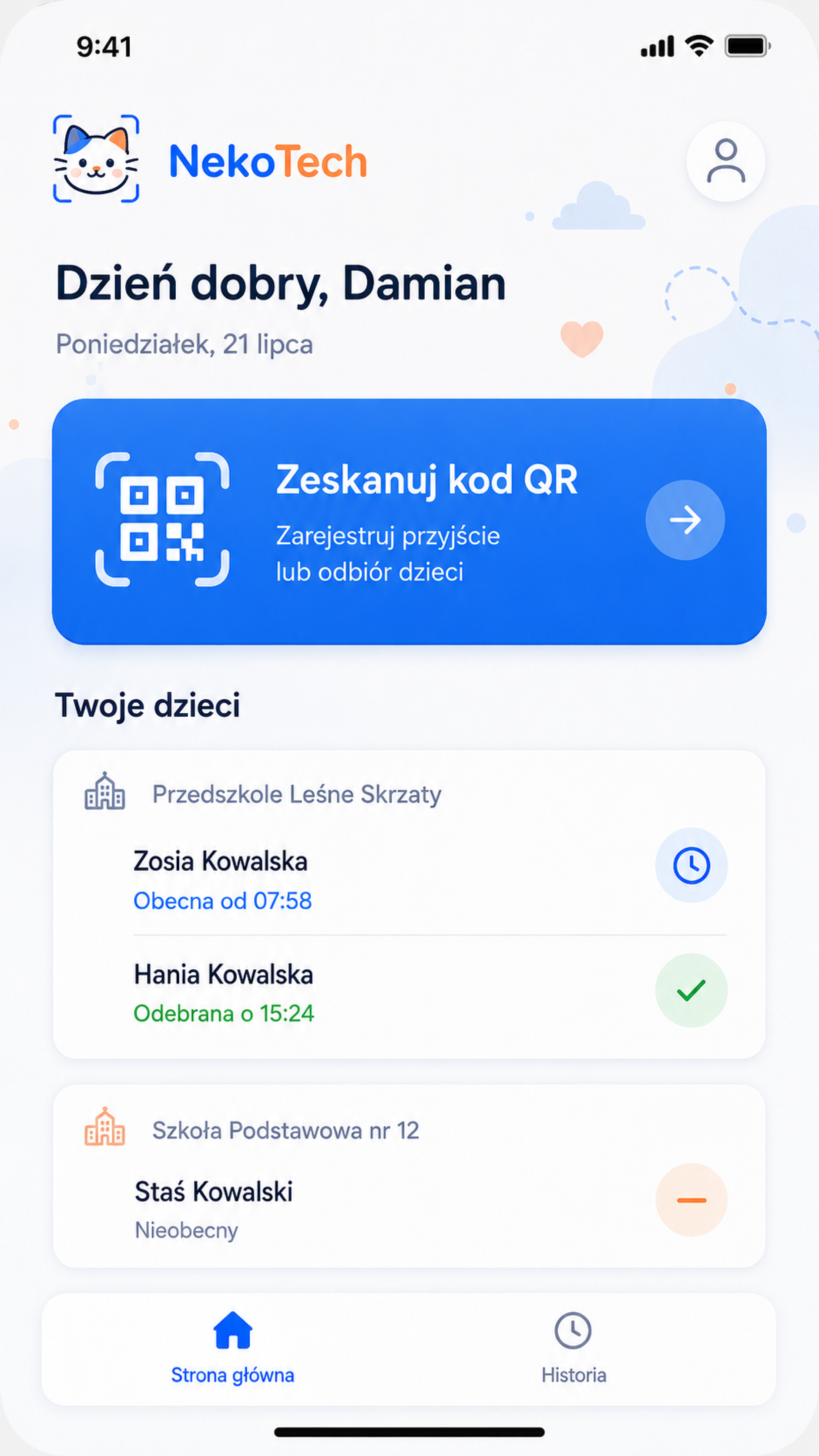 Ekran główny aplikacji NekoTech